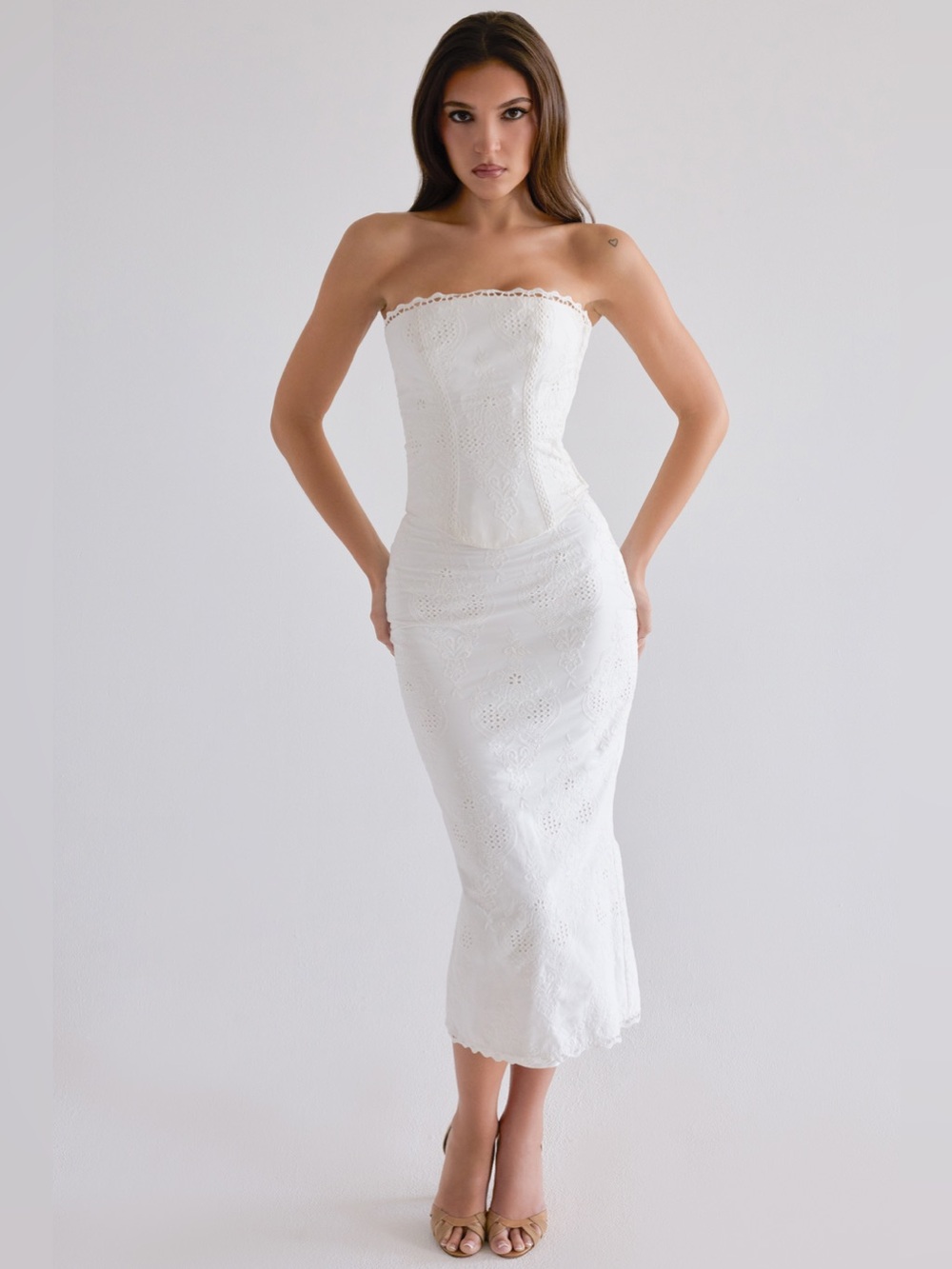 House Of Cb Livie Corset Top and Antonie Skirt Cotton Embroidered Bridal